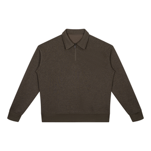 VALERO Boxy Quarter-Zip Sweatshirt in coffee brown - loose fit quarter-zip