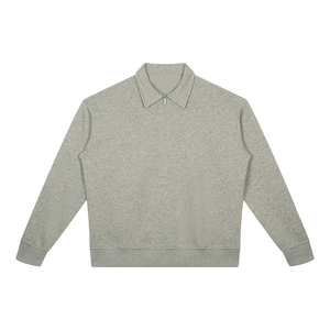 VALERO Boxy Quarter-Zip Sweatshirt in oat gray - 350 GSM cotton poly knit