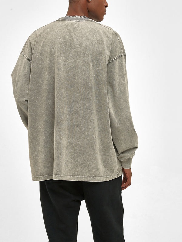 Acid Wash Oversize Long Sleeve T-Shirt – 250 GSM for Casual Style