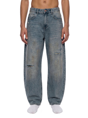 VALERO Distressed Barrel Leg Jeans 340 GSM
