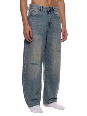 VALERO Distressed Barrel Leg Jeans 340 GSM